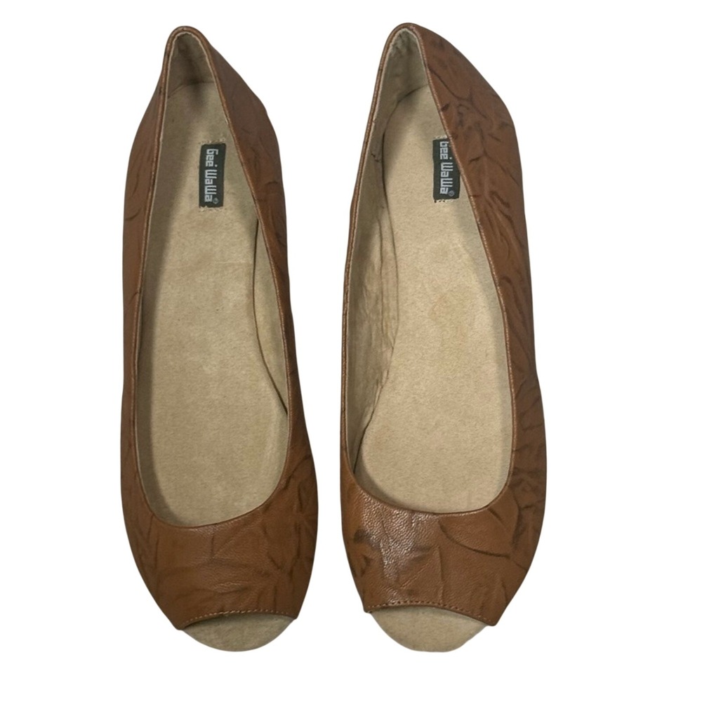 Gee Wawa Tooled Leather Ballet Flats Brown Embossed Slip On Shoes Size 11